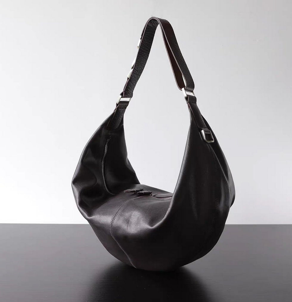 Thumbnail: Smooth soft calf leather zipper crescent drape shoulder + crossbody bag