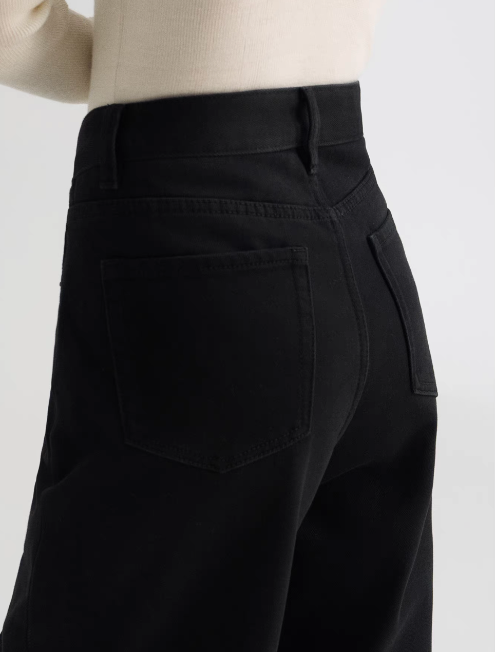 Thumbnail: High waisted black soft denim straight leg pants