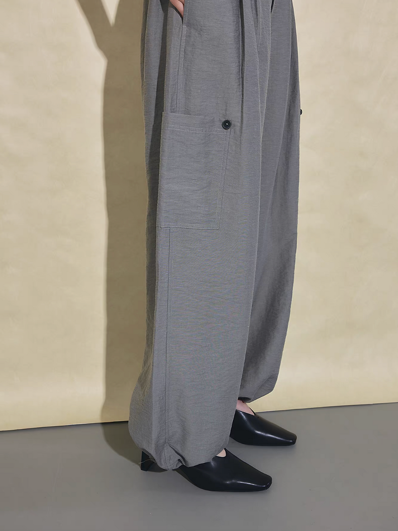 Silver grey lyocell linen rayon taper two way cargo pants 5