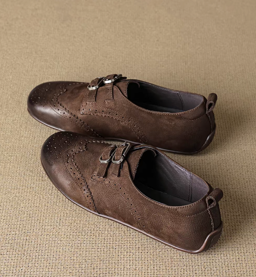 Thumbnail: Calf leather brogue double strap buckles monk loafers