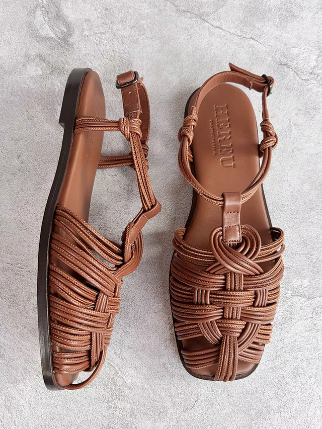 HEREU Made in Spain sheep skin poly weaved ankle strap sandals 7
