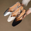 Thumbnail: Calf leather crossed straps low heel sling back shoes