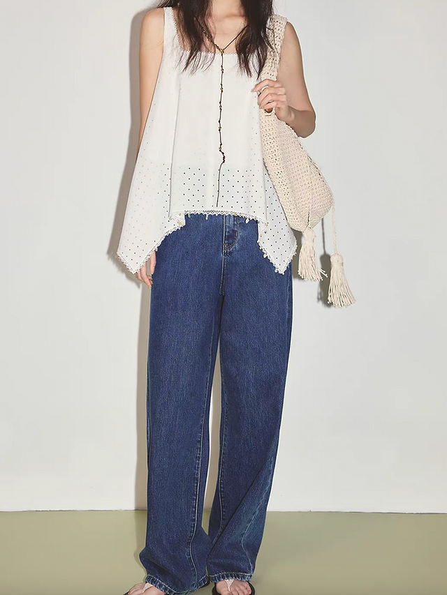 Crochet asymmetric pure cotton lace trim back knot vest 4