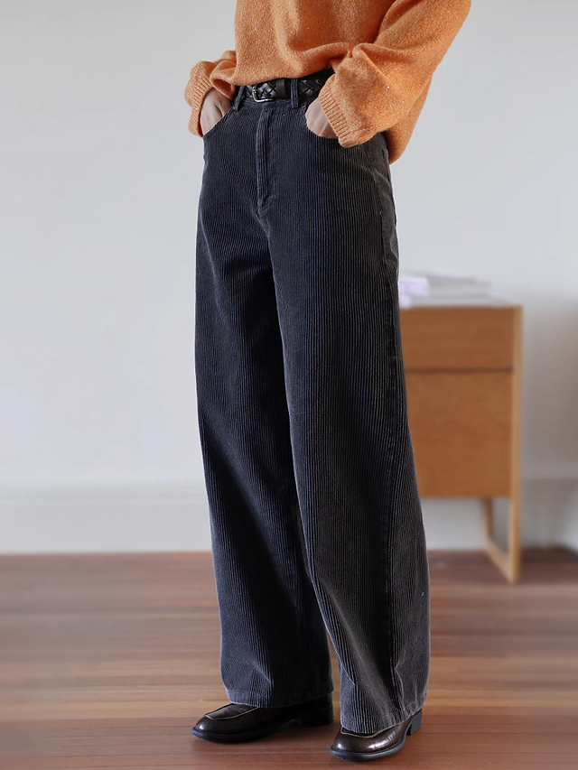 High waisted charcoal grey ribbed cotton straight pants 3