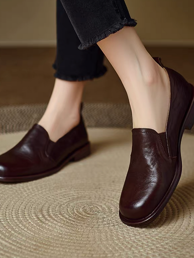 Square toe ruffled calf leather loafers 8