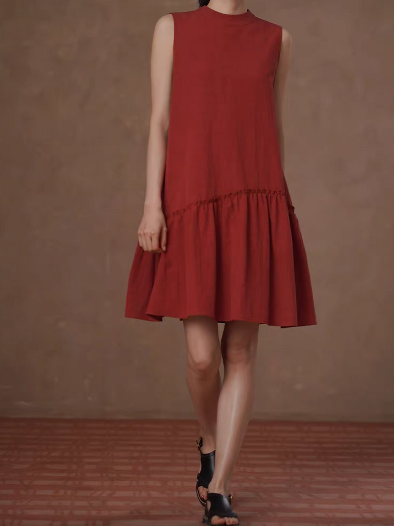 Back knot rick red lyocell cotton poly sleeveless diagonal contour dress 7