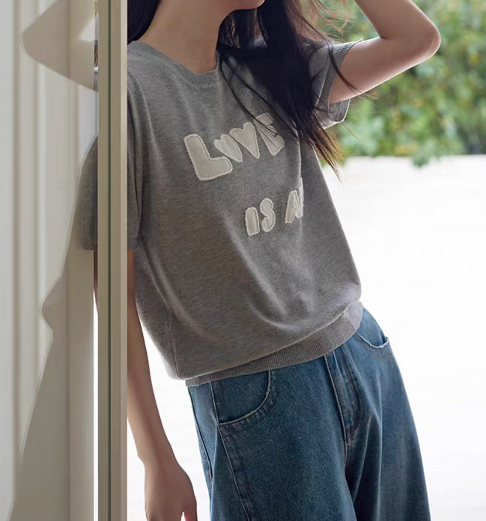 Thumbnail: Love is all tencel poly cotton knitted grey top