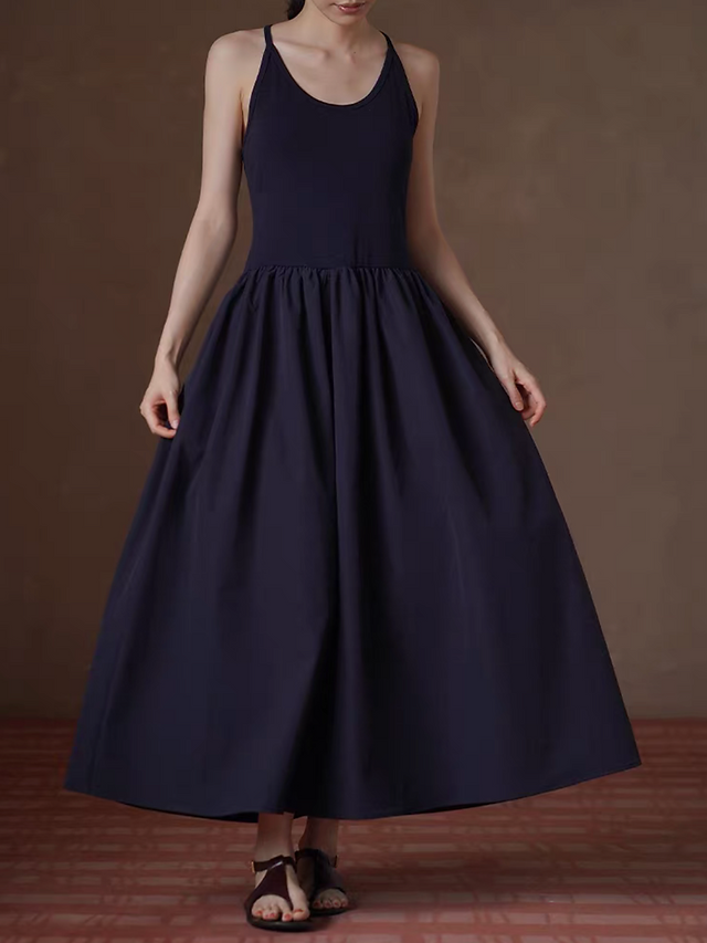 Navy halter poly maxi slipdress with side pockets 2