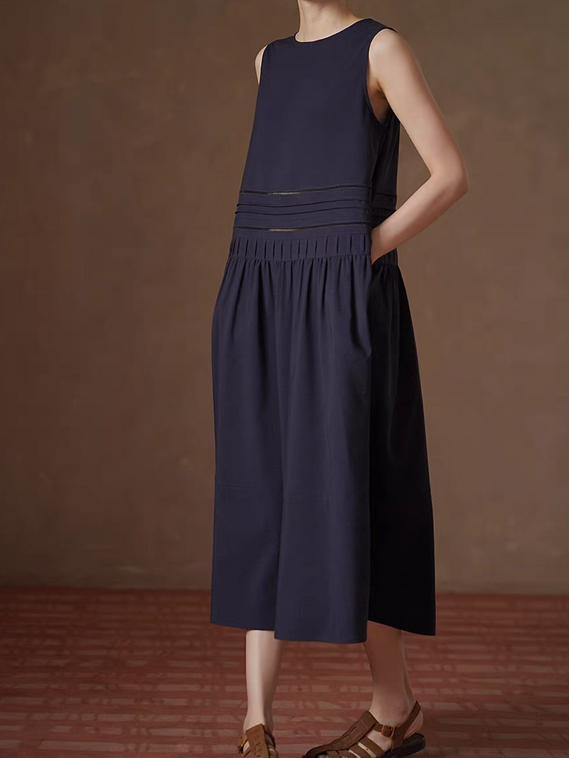 Navy lyocell rayon sheer stripes sleeveless maxi dress 3