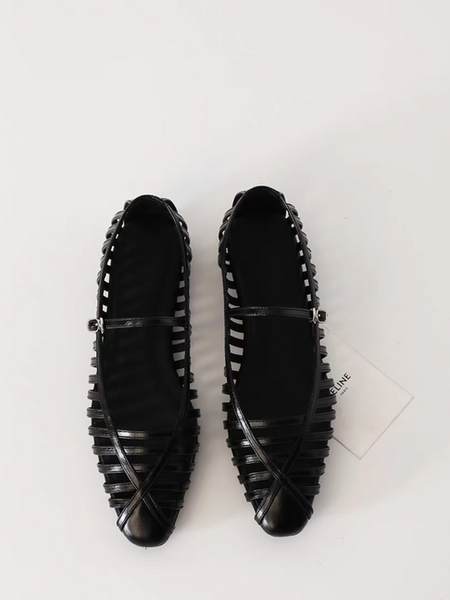 Crochet pointy lambskin Mary Janes