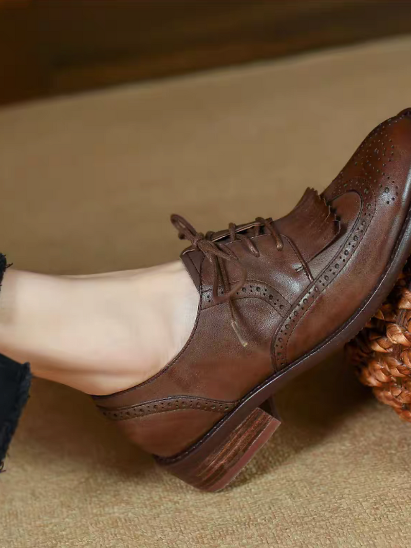 Tassels calf leather brogue lacing shoes 3