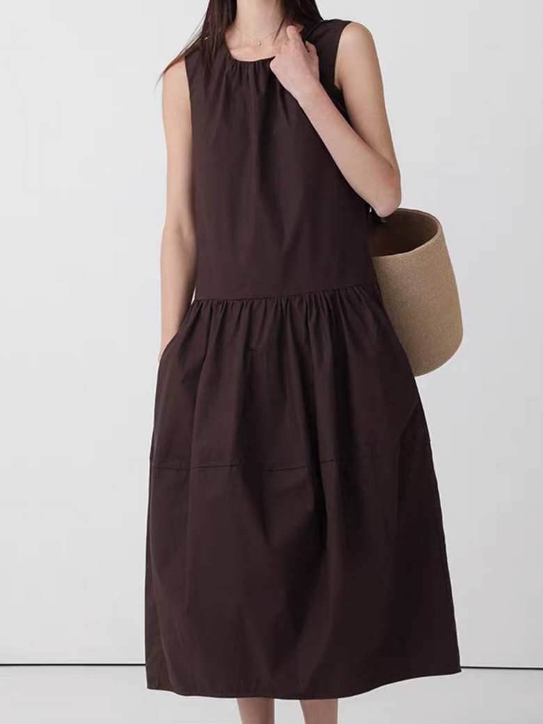 Pure cotton back zipped puff maxi sleeveless dress 13