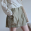 Thumbnail: Khaki cotton rayon drawstring high waisted shorts