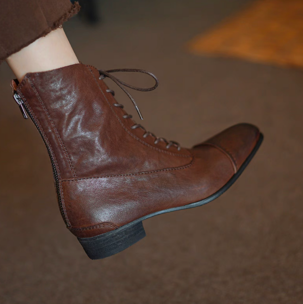 Thumbnail: Brushed off oil waxed horse leather lacing boots