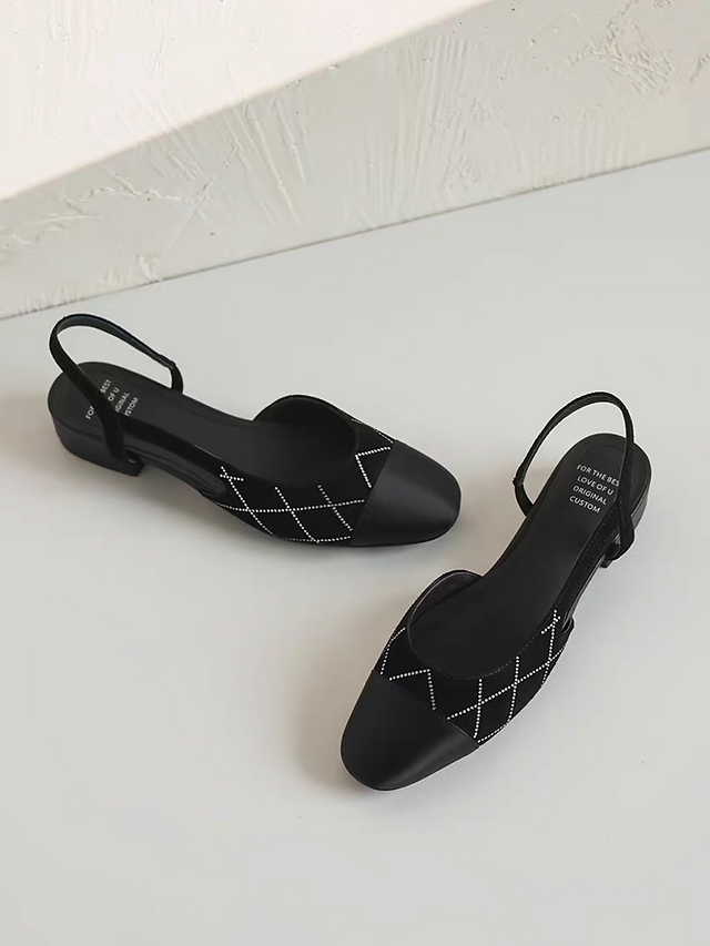 Suede lambskin satin sling back docking flats 5