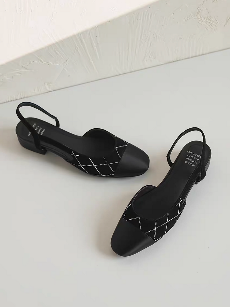 Suede lambskin satin sling back docking flats 5