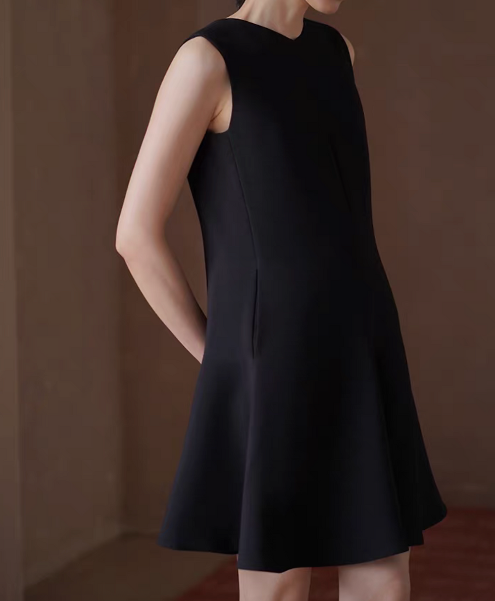Thumbnail: Poly rayon V neck low back little black dress
