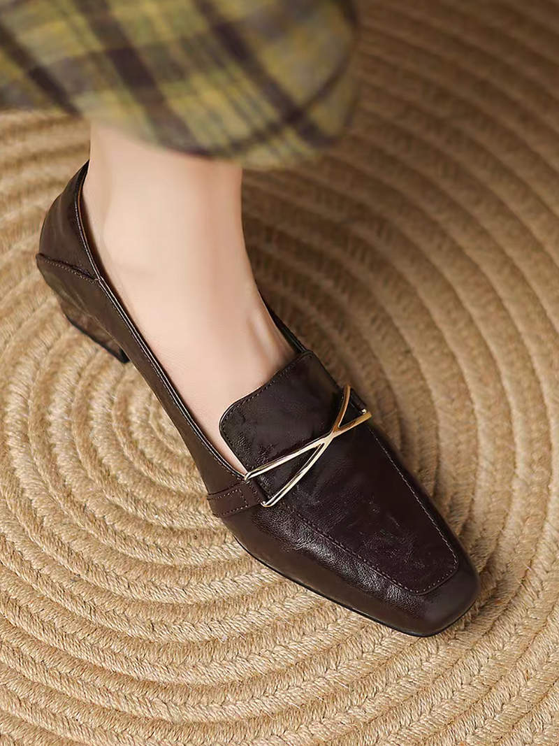 Lambskin metal deco low heel loafers 3