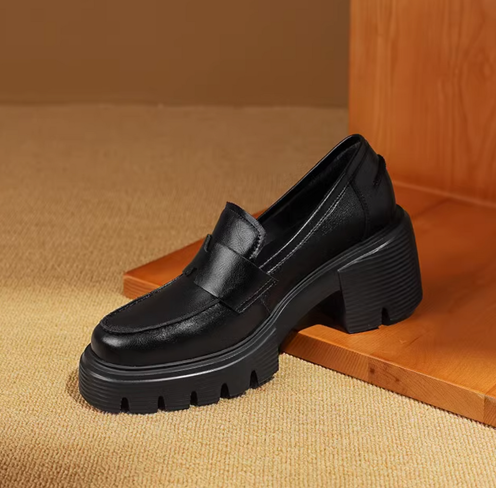 Thumbnail: Crafted penny saver oil waxed calf leather chunky heel loafers