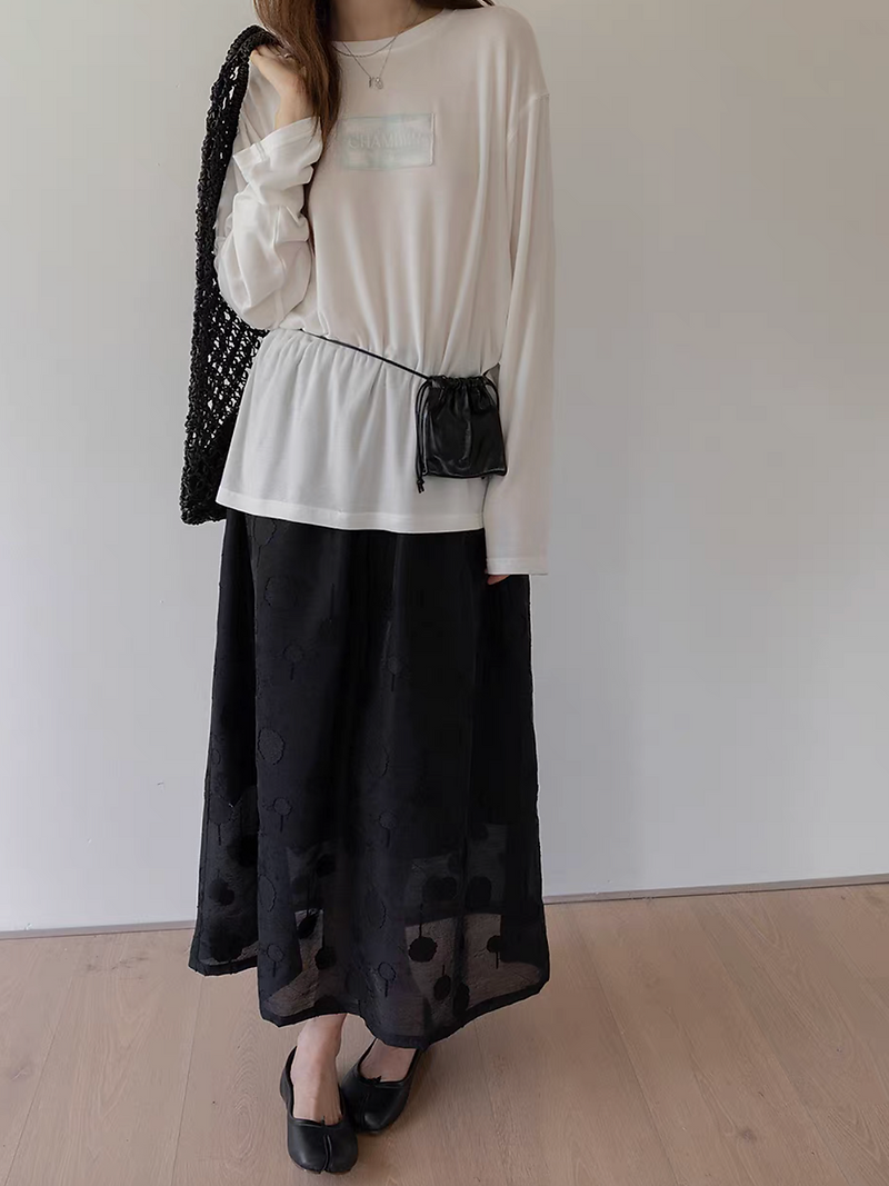 Tencel poly elasticated embossed layered skirt 11