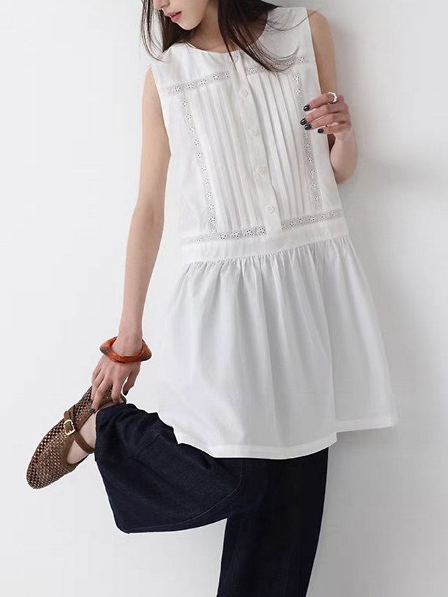 Ivory white sleeveless cotton vest / one piece 3