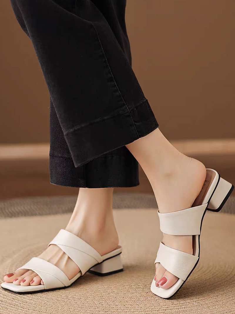 Grain lambskin criss cross French style double straps slip ons 10
