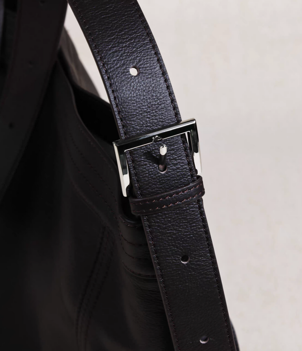 Thumbnail: Adjustable strap contour grain calf leather bucket crossbody + shoulder bag