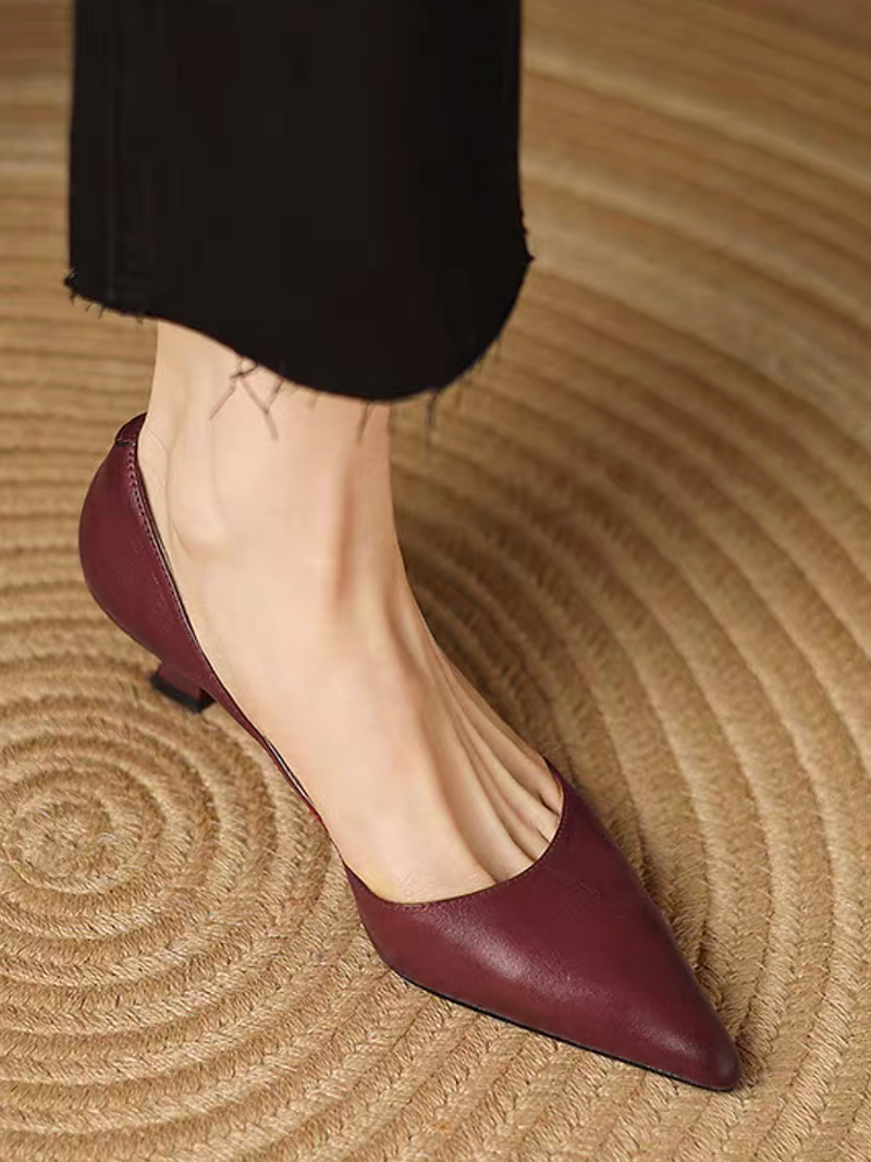 Pointy curved cut calf leather low heels 4
