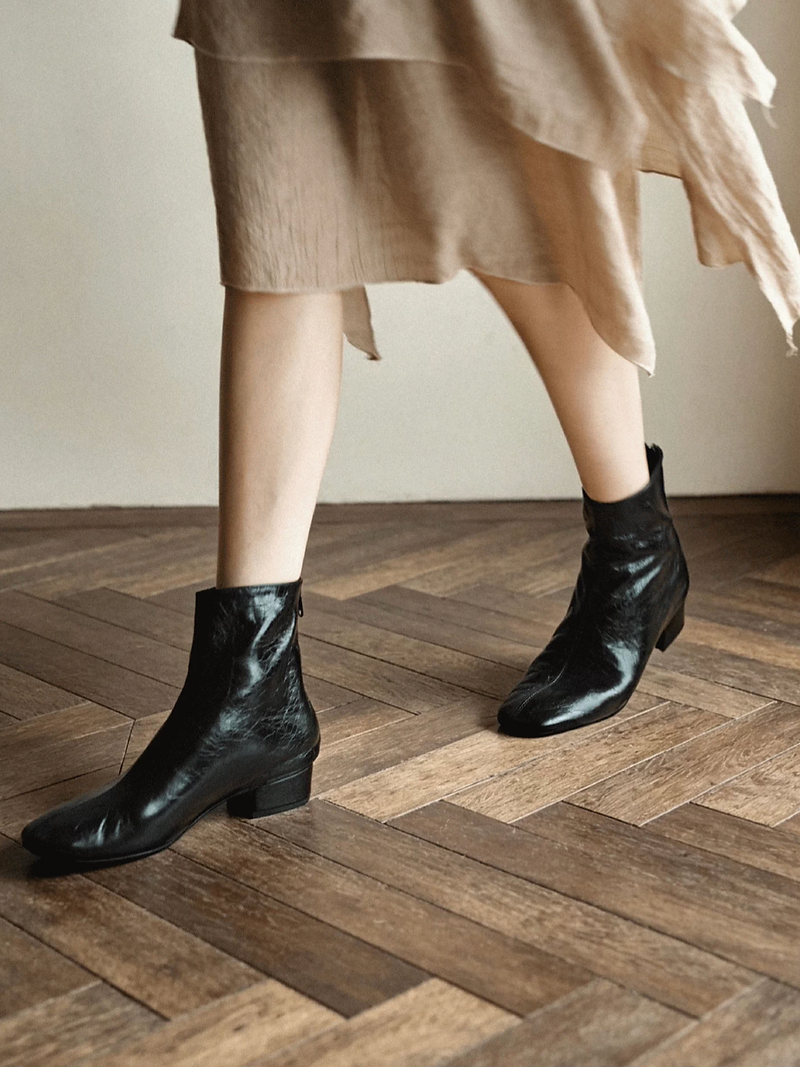 Made in Italy Italian oil waxed calf leather round toe zipped ankle boots 10