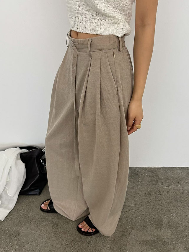 Cotton nylon back elasticated pleated straight pants  9