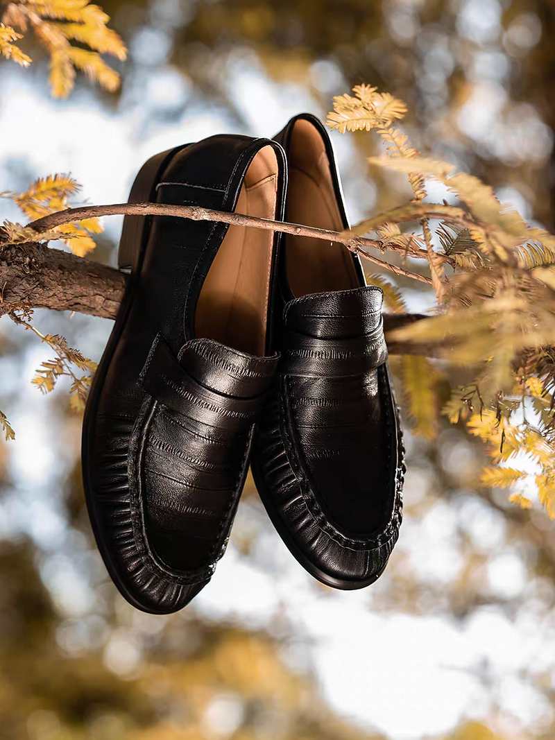 Made in Italy embossed Italian calf leather penny saver loafers 1