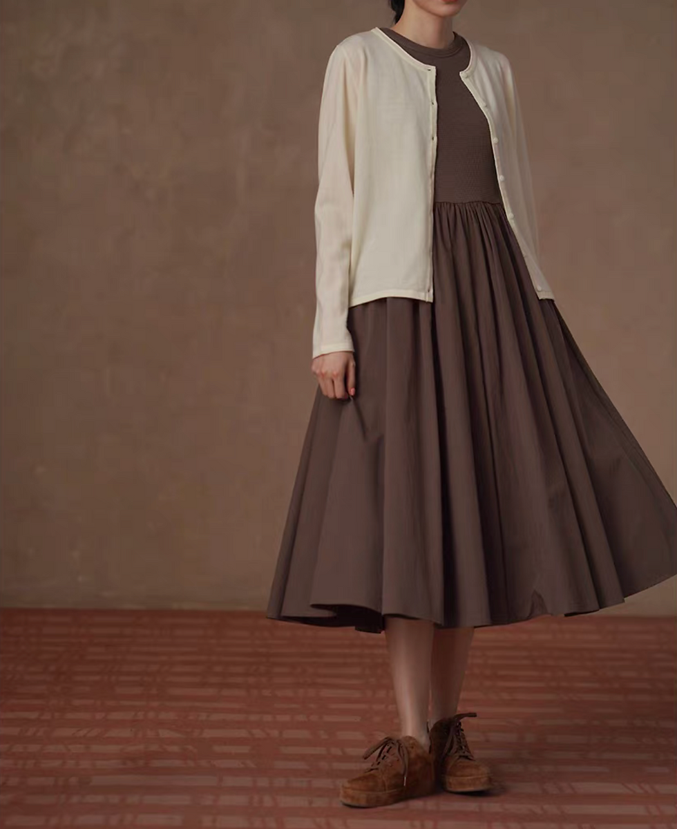 Thumbnail: Mocha waffled cotton docking maxi sleeveless dress
