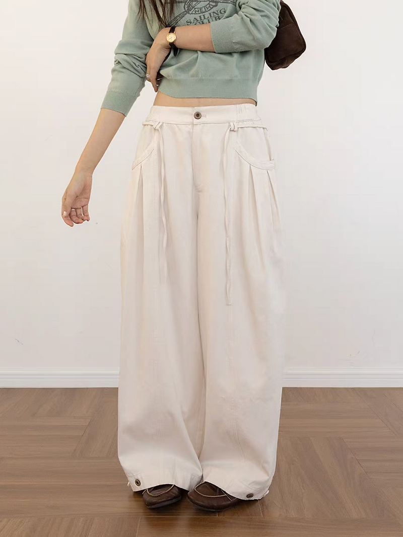 Elasticated waistband cotton tencel barrel belted pants 14