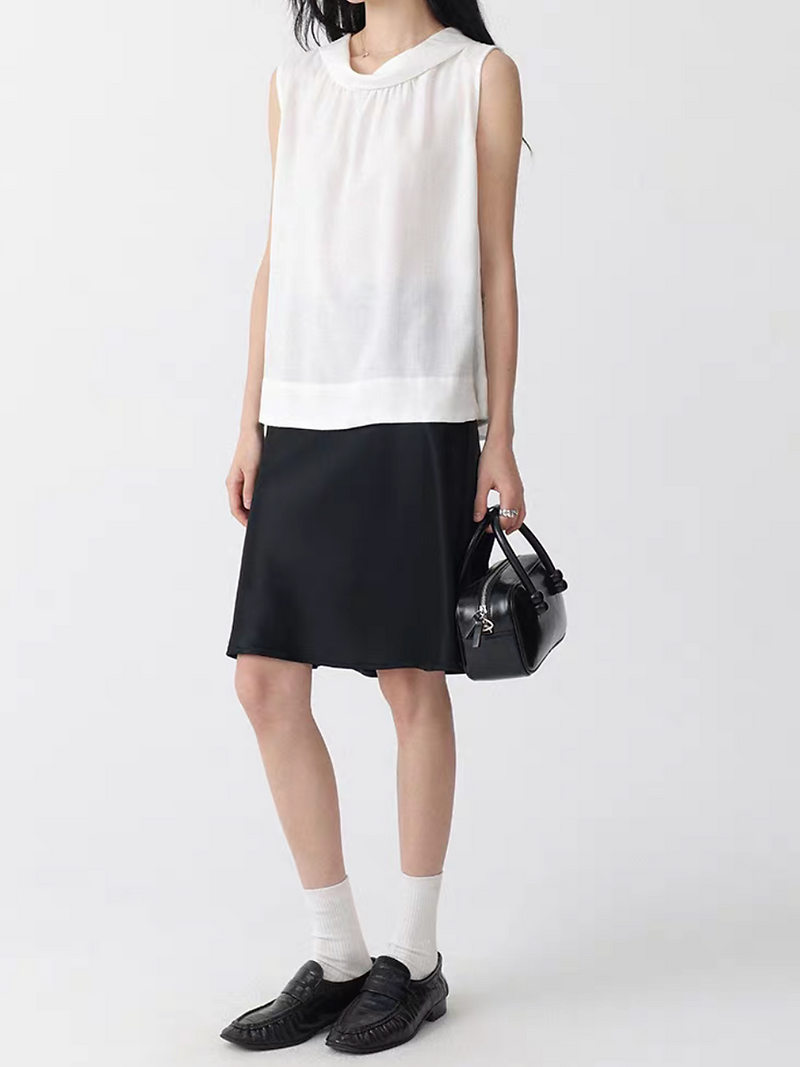 Two way drape collar cotton linen folded collar two way vest 5