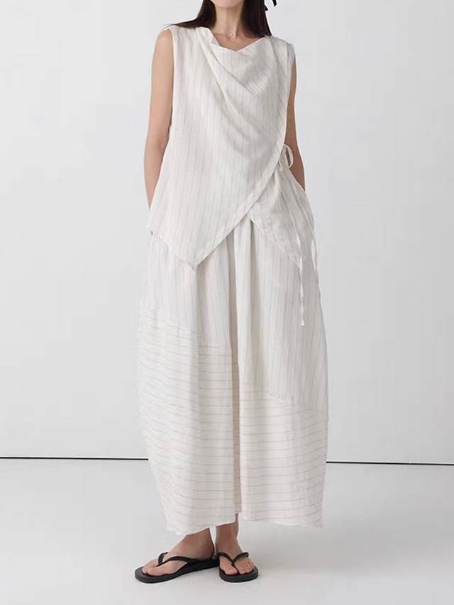 Cotton linen tencel overlapping V neck side knot vest 12