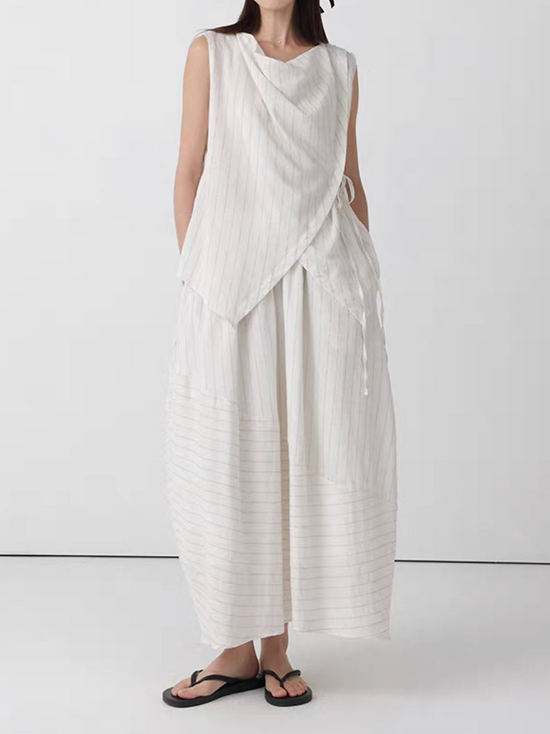 Cotton linen tencel overlapping V neck side knot vest 12