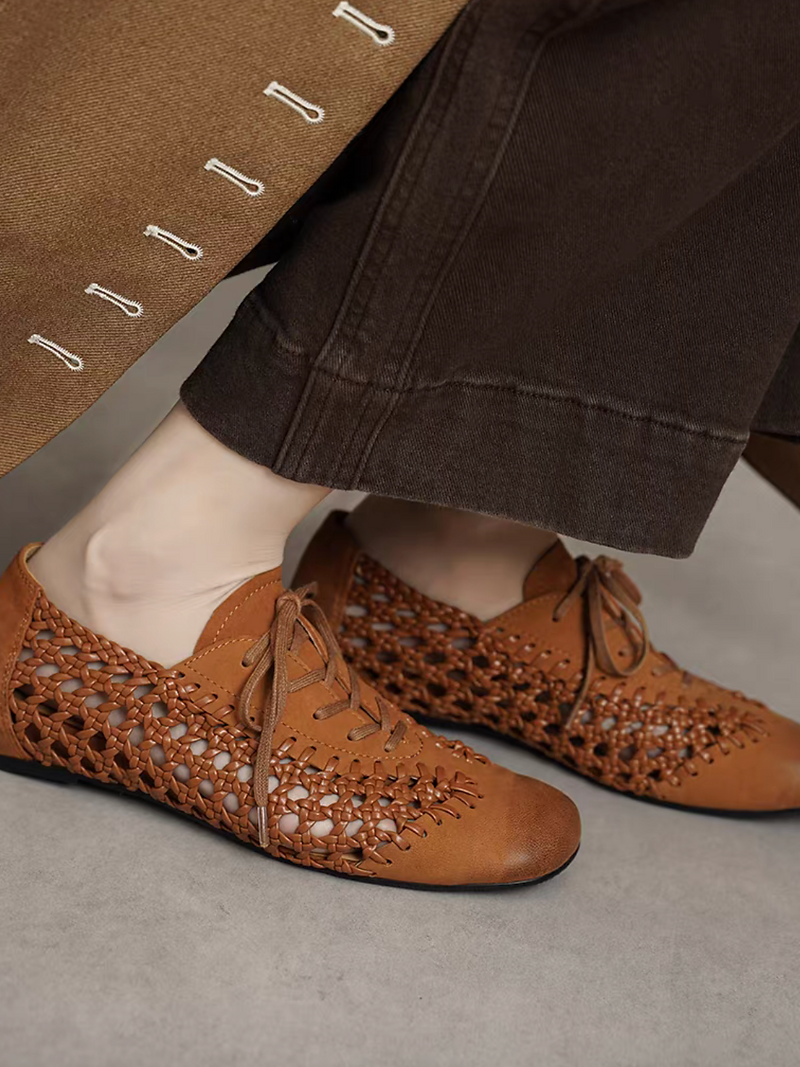 Weaved calf leather lacing docking shoes 8