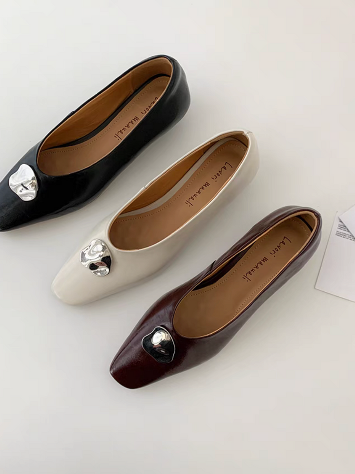 Lambskin abstract crafted metal piece flats 7