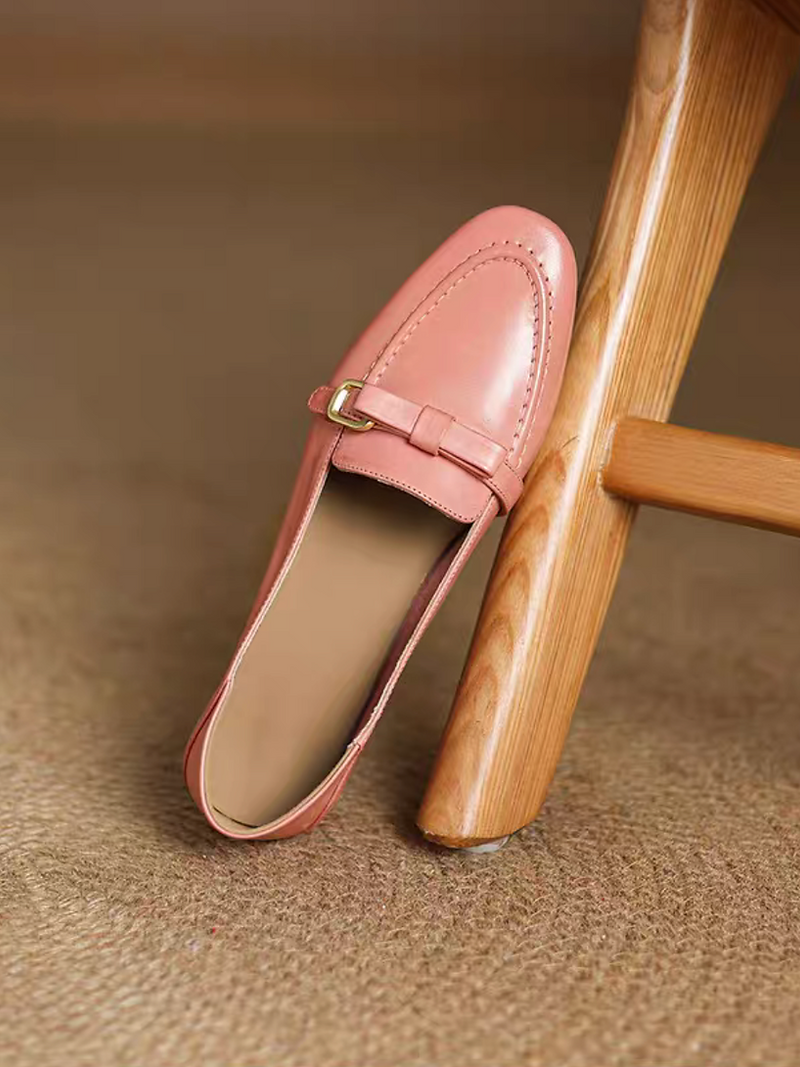 Calf leather thin buckle bow strap loafers 9