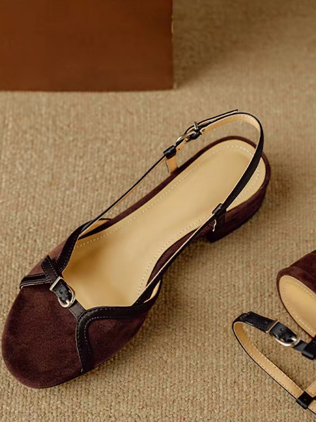 Mid buckle docking wavy trim lambskin suede docking sling back sandals 9