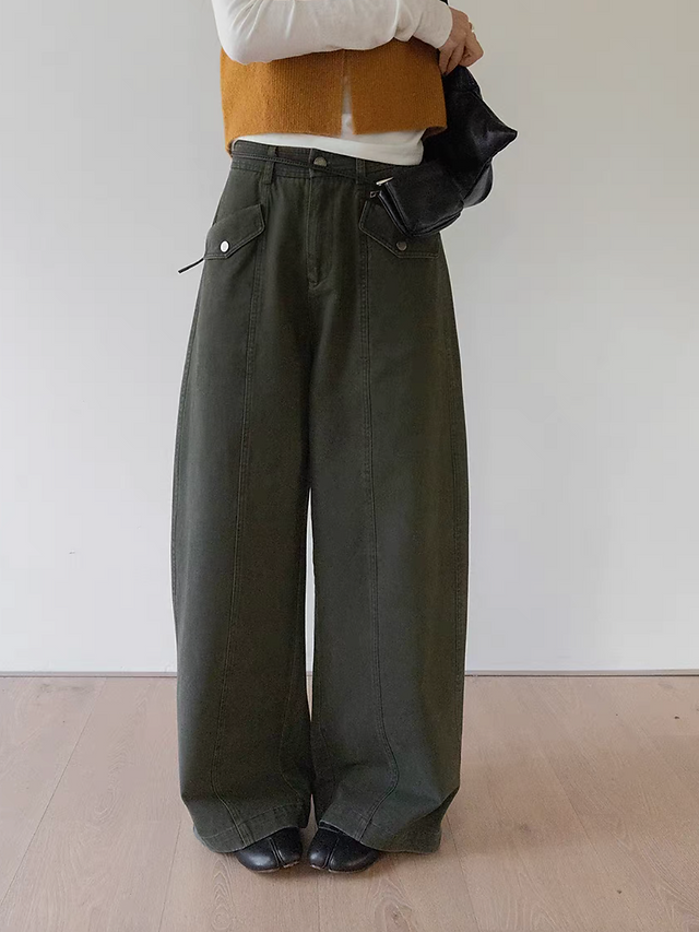 High waisted folded pockets denum pants 9
