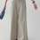 Thumbnail: High waisted beige cotton denim pants