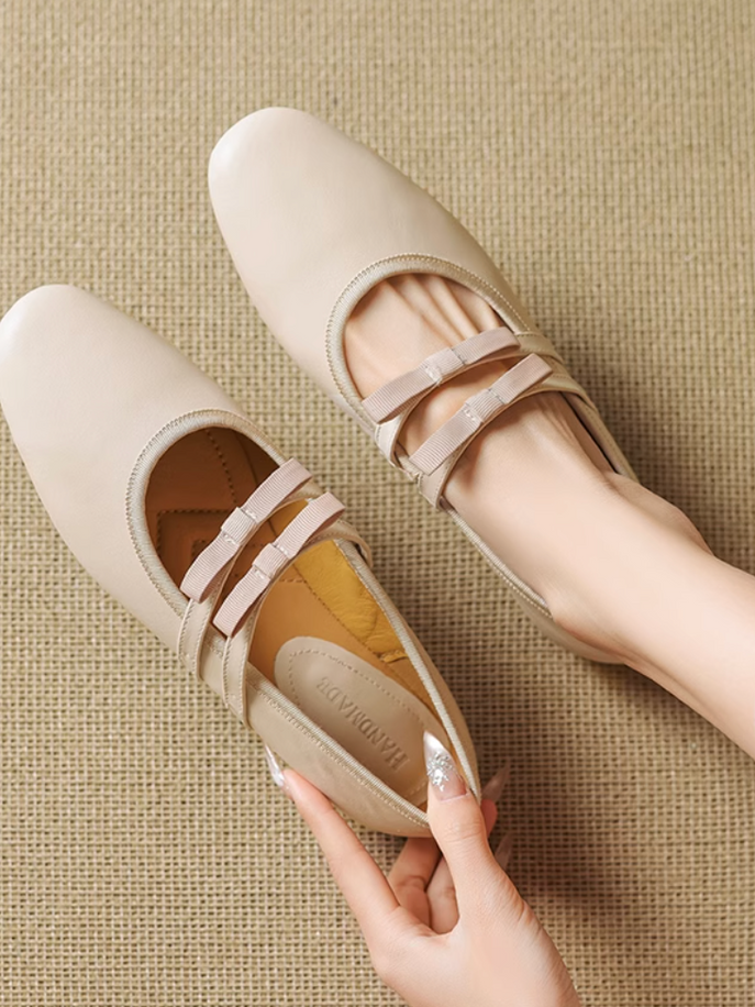 Calf leather double bows mary janes 2