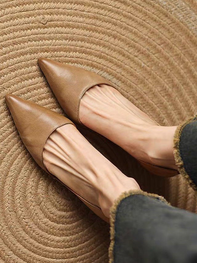 Pointy curved cut calf leather low heels 13