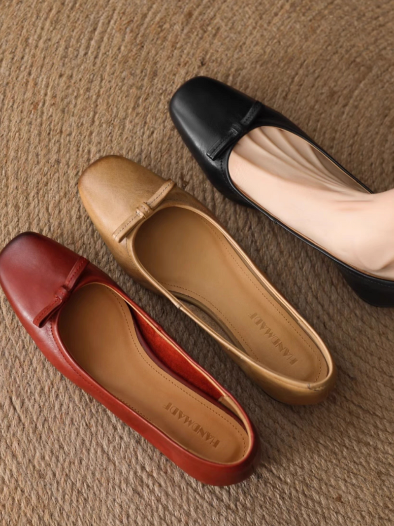 Brushed off calf leather bow soft flats 9