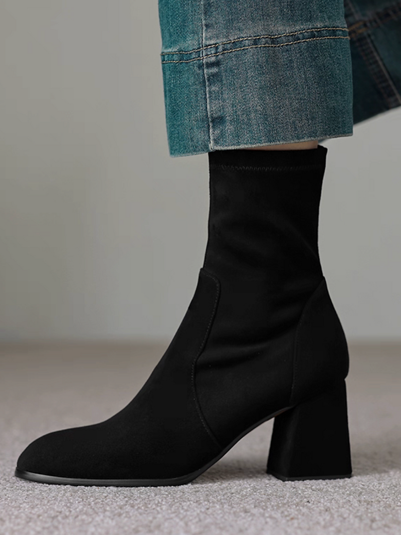 Suede lambskin chunky heel ankle boots 8