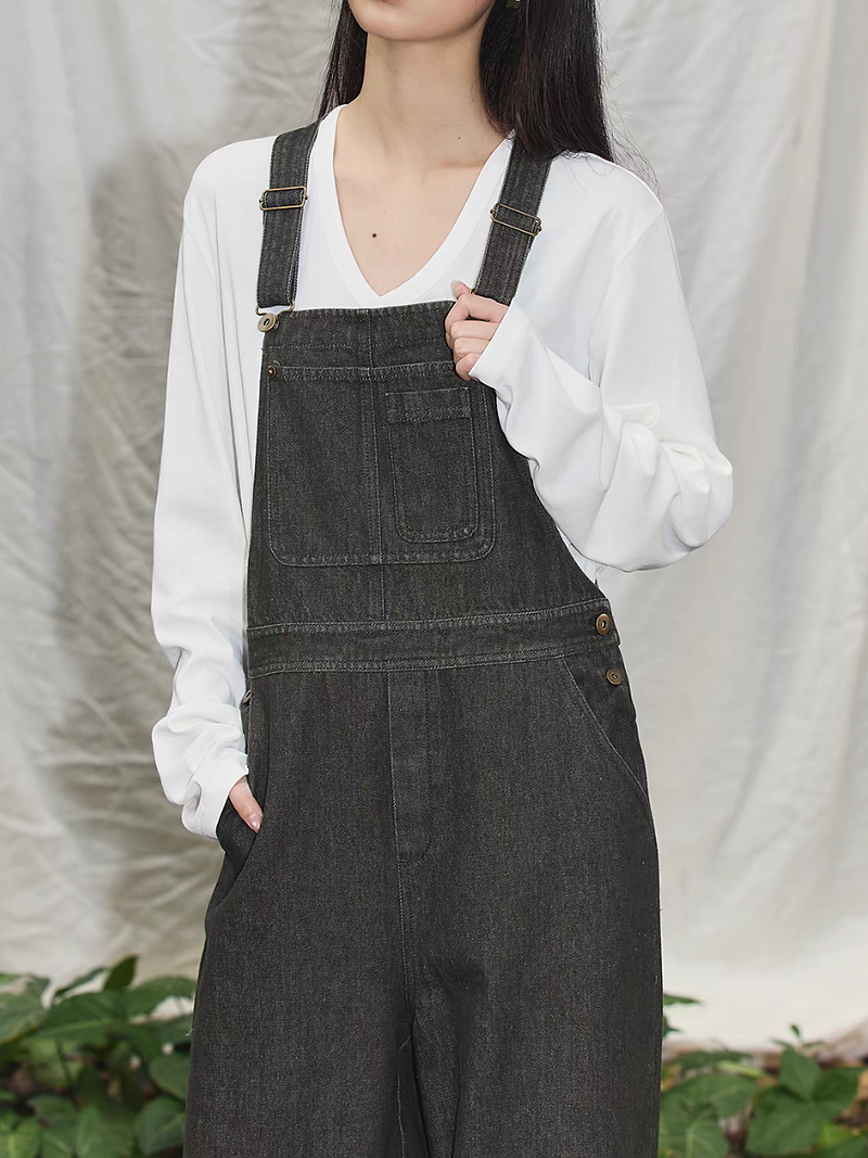 Charcoal cotton tencel denim overalls 6