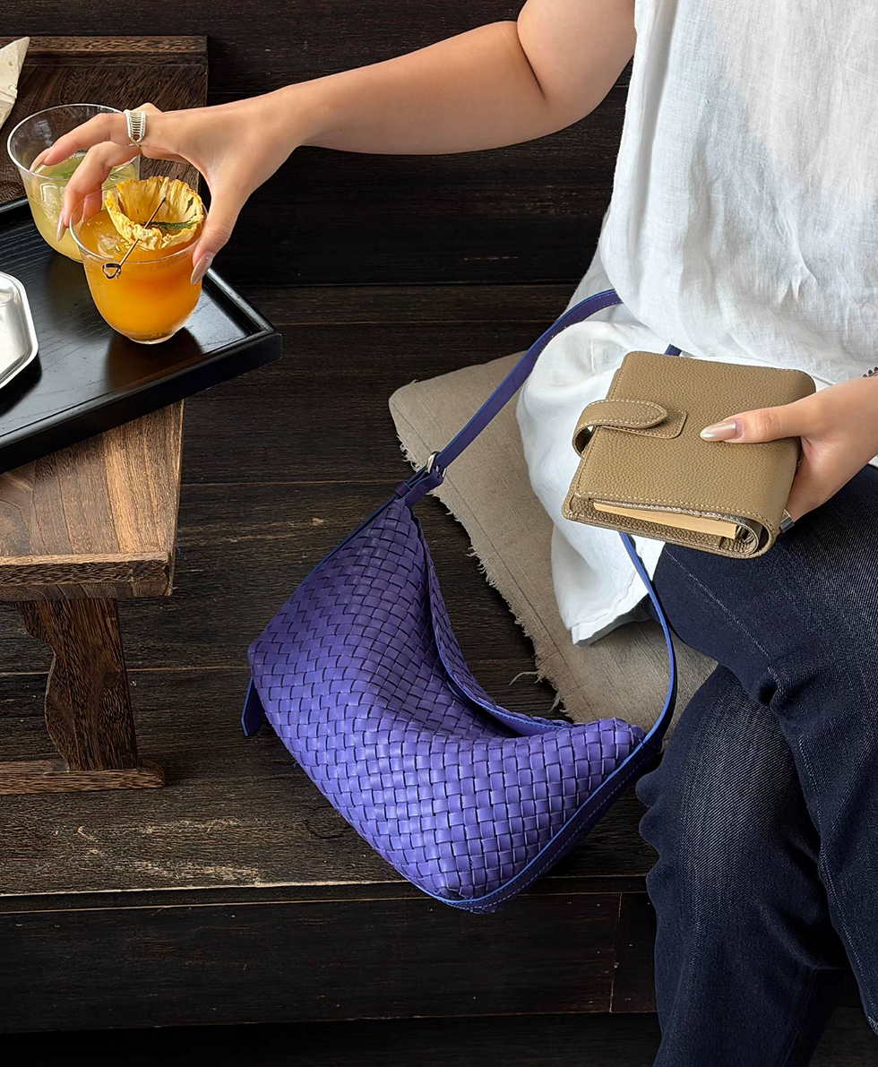 Thumbnail: Woven calf leather flap dumpling shoulder +crossbody bag