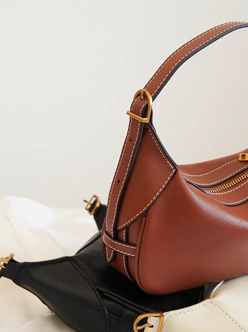 Golden harware white stitched caramel calf leather hobo shoulder + crossbody bag 11
