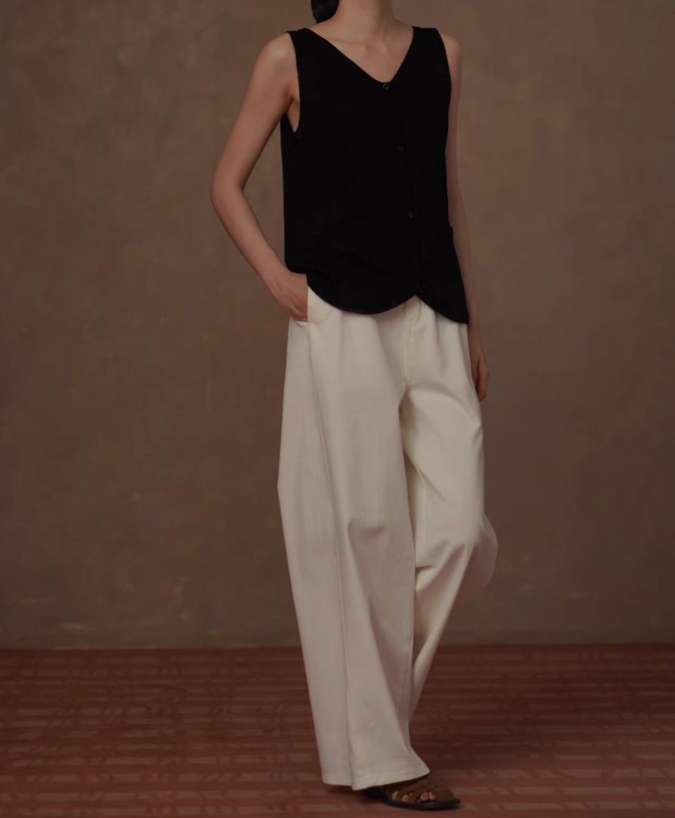 Thumbnail: Poly acrylic knitted wavy trim black buttoned V neck vest